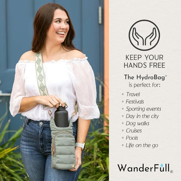 Sage Green HydroBag: Hands-Free Crossbody Water Bottle Holder & Phone Pocket - Picture 6 of 6